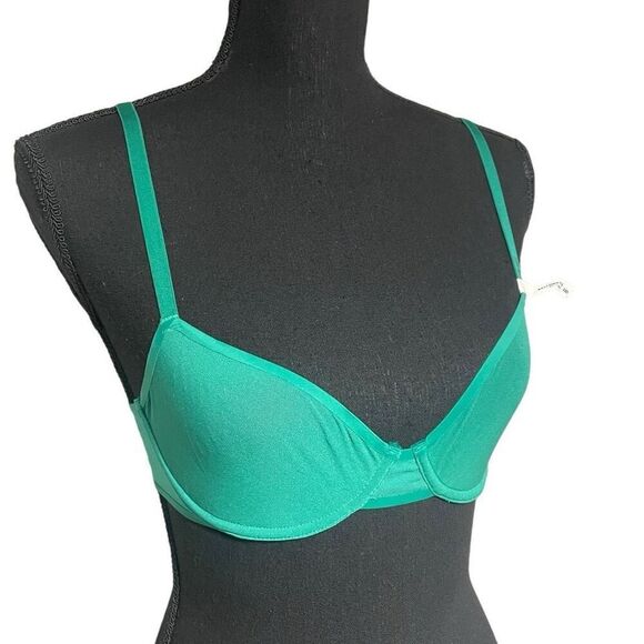 Aerie Smoothez Kelly Green Mesh Unlined Balconette Bralette 32D N0458 - Picture 2 of 7